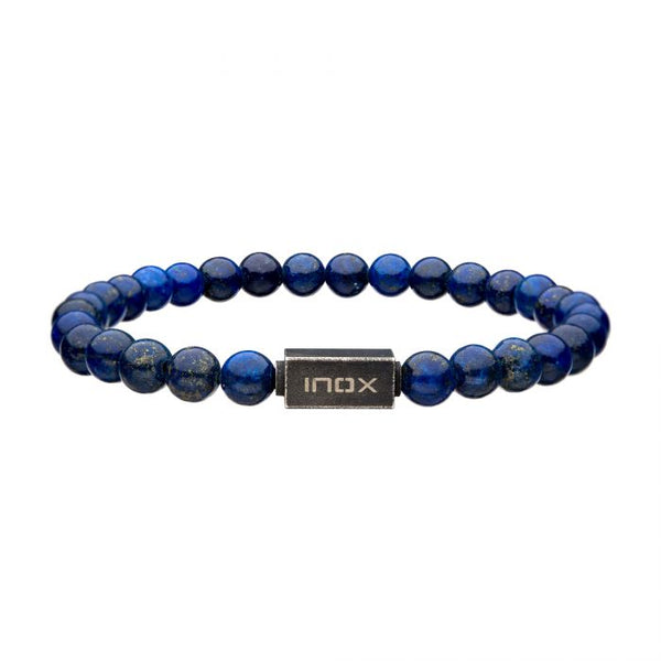 Lapis Lazuli Gemstone Stretch Bead Bracelet with Steel Clasp