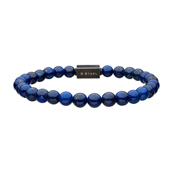 Lapis Lazuli Gemstone Stretch Bead Bracelet with Steel Clasp