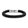 Load image into Gallery viewer, Black Leather and Stainless Steel Magnetic Clasp Bracelet