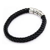 Load image into Gallery viewer, Black Leather and Stainless Steel Magnetic Clasp Bracelet