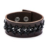 Load image into Gallery viewer, Black Plated Chain in Brown Leather Bracelet