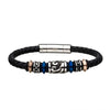 Load image into Gallery viewer, Black Braided Leather with Blue, Rose Gold Plated and Steel Drum Beads Bracelet