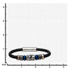 Load image into Gallery viewer, Black Braided Leather with Blue, Rose Gold Plated and Steel Drum Beads Bracelet