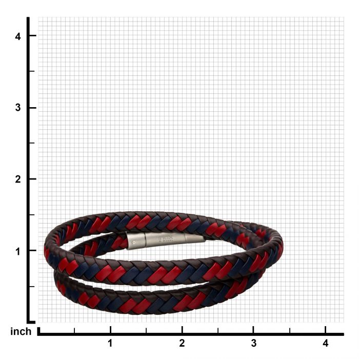 Brown, Red, and Blue Double Round Leather Bracelet