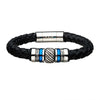 Load image into Gallery viewer, Black Braided Leather with Steel &amp; Blue Plated Beads Bracelet