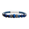 Load image into Gallery viewer, Blue Genuine Leather with Steel &amp; Blue Tiger Eye Beads Bracelet