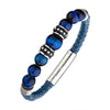 Load image into Gallery viewer, Blue Genuine Leather with Steel &amp; Blue Tiger Eye Beads Bracelet