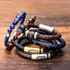 Load image into Gallery viewer, Blue Genuine Leather with Steel &amp; Blue Tiger Eye Beads Bracelet