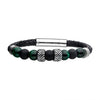 Load image into Gallery viewer, Black Genuine Leather with Steel and Tiger Eye Beads Hybrid Blue Malachite Bracelet