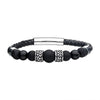 Load image into Gallery viewer, Black Genuine Leather with Steel and Tiger Eye Beads Hybrid Blue Onyx Bracelet