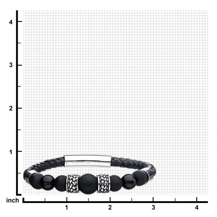 Black Genuine Leather with Steel and Tiger Eye Beads Hybrid Blue Onyx Bracelet