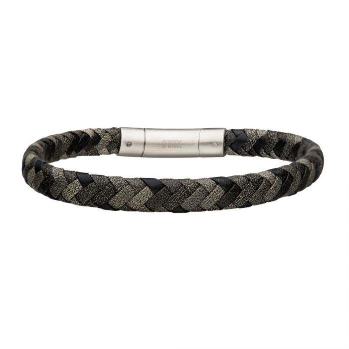 Grey Leather Bracelet with Steel Clasp