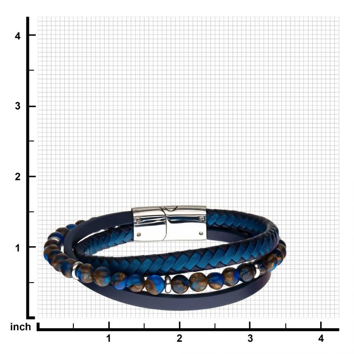 Blue & Brown Beads with Blue Leather Layered Bracelet