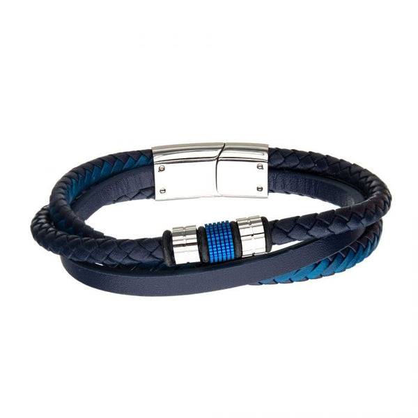 Blue Plated Beads with Blue Leather Layered Bracelet