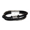 Load image into Gallery viewer, Black Plated and Antiqued Finish Drum Beads with Black Leather Layered Bracelet