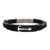 Load image into Gallery viewer, Black Leather with Steel Anchor Bracelet