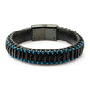 Load image into Gallery viewer, Black Leather with Blue Plated Ball Edge Bracelet
