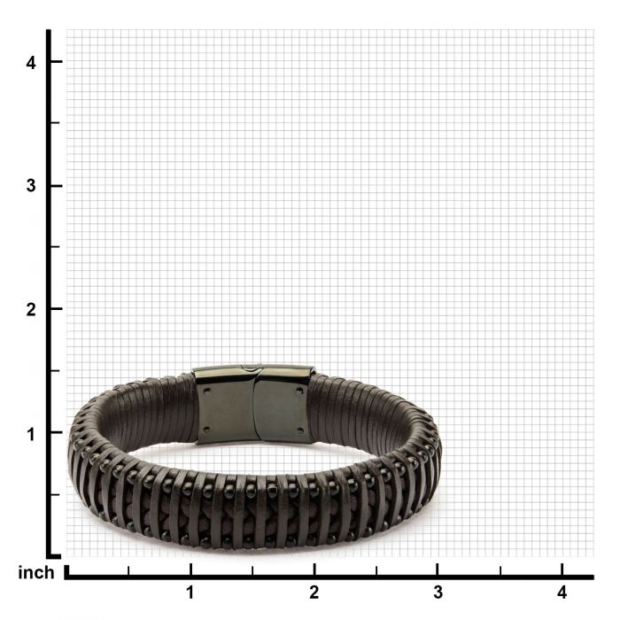 Brown Leather with Black Plated Ball Edge Bracelet