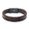 Load image into Gallery viewer, Black Leather with Gold IP Cable Edge Bracelet