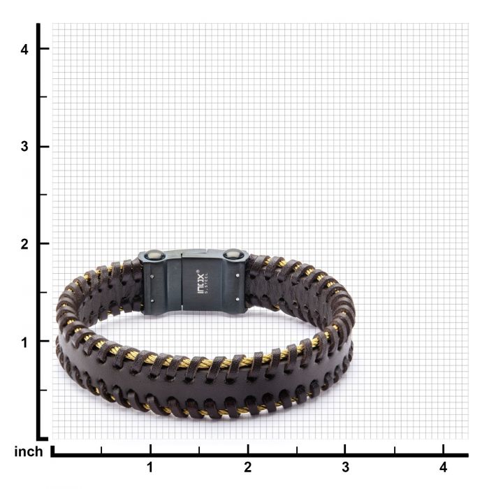 Black Leather with Gold IP Cable Edge Bracelet