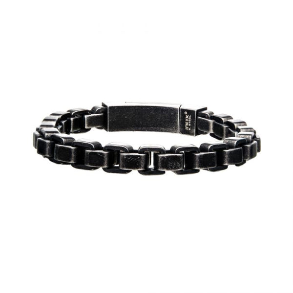 Stainless Steel and Black Plated Bold Box Bracelet