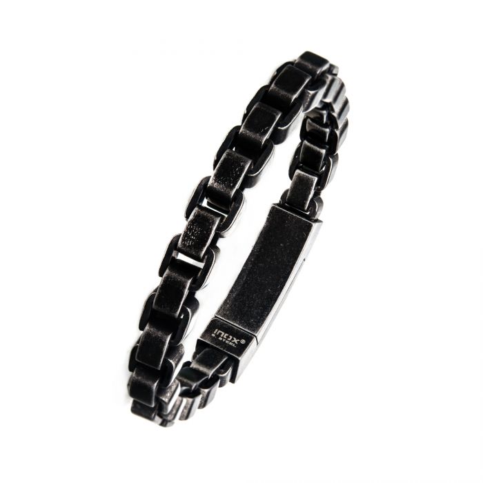 Stainless Steel and Black Plated Bold Box Bracelet