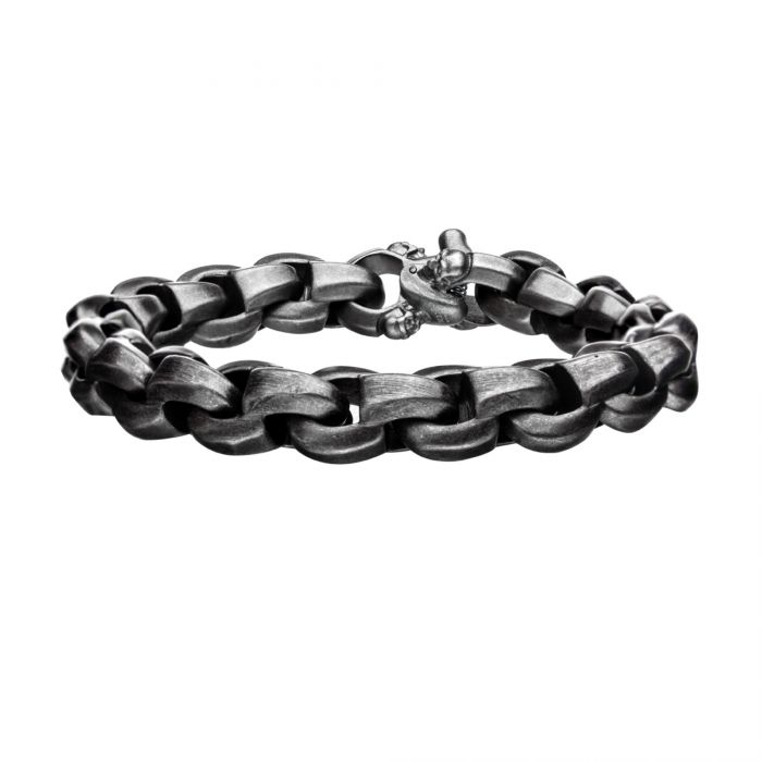 Steel Balls in Black Leather Bracelet