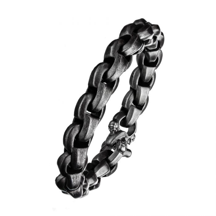 Steel Balls in Black Leather Bracelet