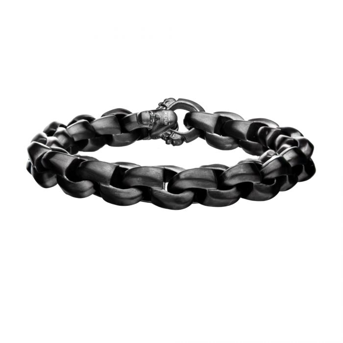 Matte Steel with Skull Clasp Chain Bracelet