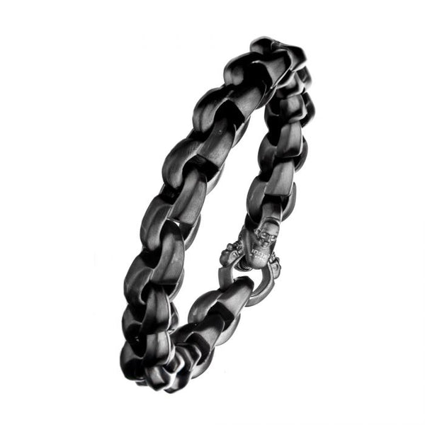 Matte Steel with Skull Clasp Chain Bracelet