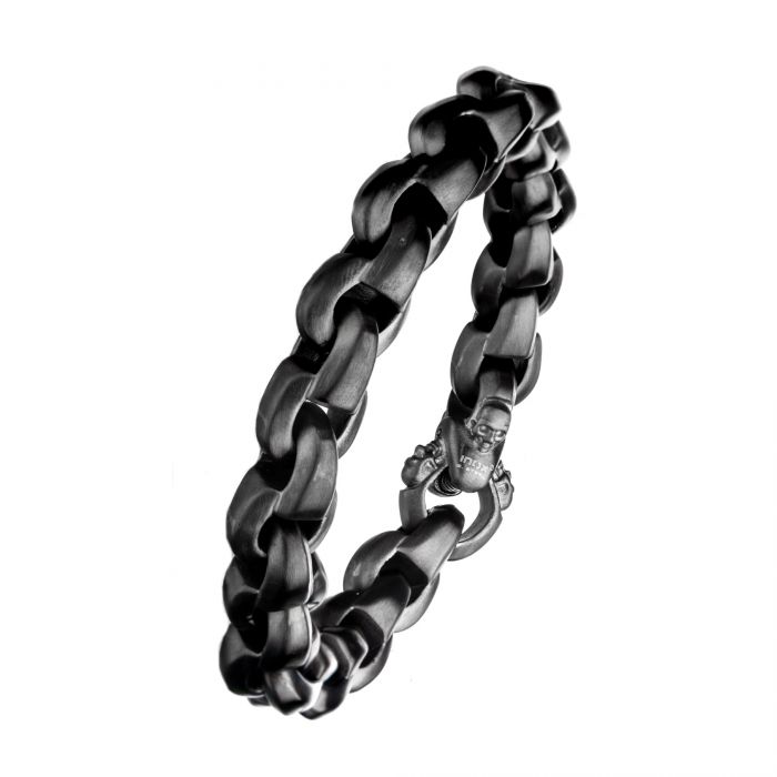 Matte Gun Metal with Skull Clasp Chain Bracelet