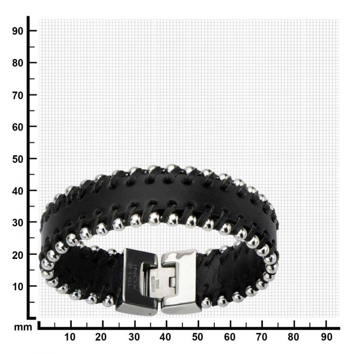 Steel Balls in Black Leather Bracelet