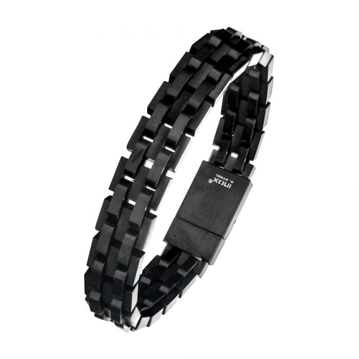 Black Plated and Steel Link Bracelet