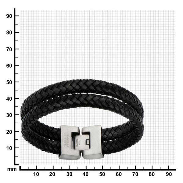 Double Strap Black Braided Leather Bracelet