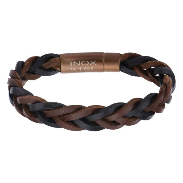 Brown & Black Braided Leather Bracelet