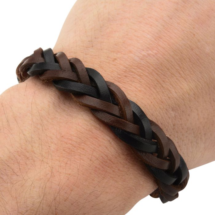 Brown & Black Braided Leather Bracelet