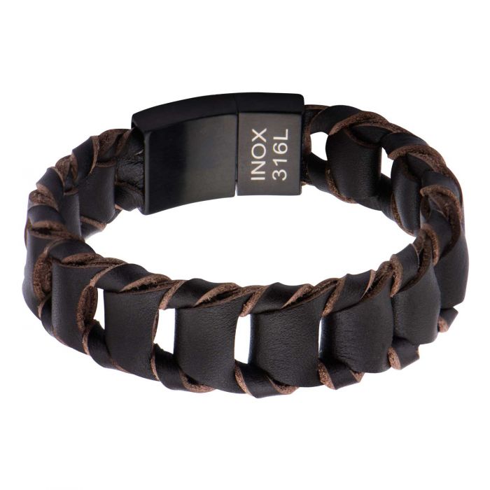 Big Fold Braided Brown Leather Bracelet