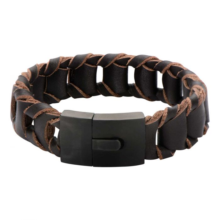 Big Fold Braided Brown Leather Bracelet