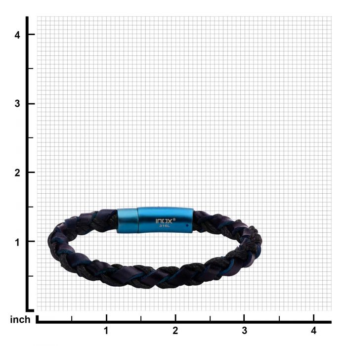 Blue Leather & Black Treaded Woven Bracelet