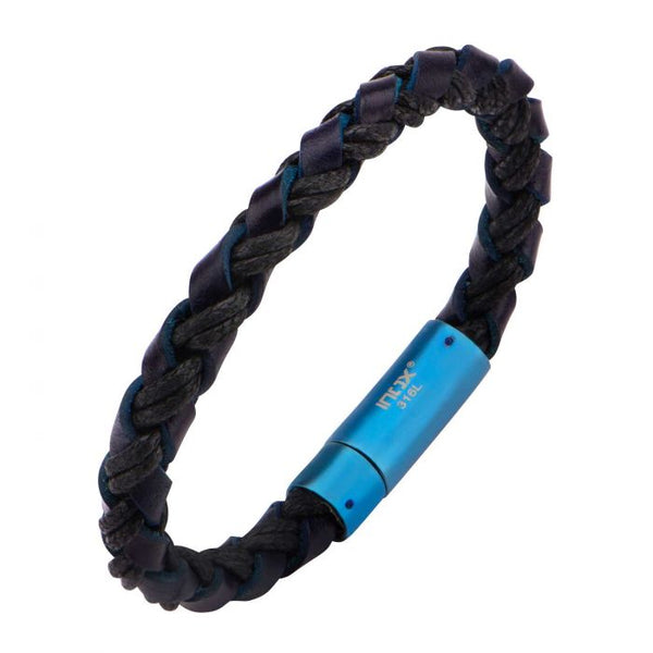 Blue Leather & Black Treaded Woven Bracelet