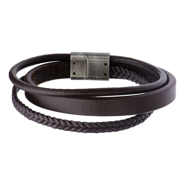 Brown Leather with Braided Layered Bracelet