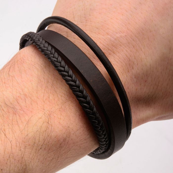 Brown Leather with Braided Layered Bracelet