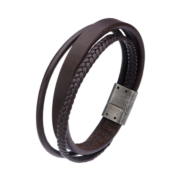 Brown Leather with Braided Layered Bracelet