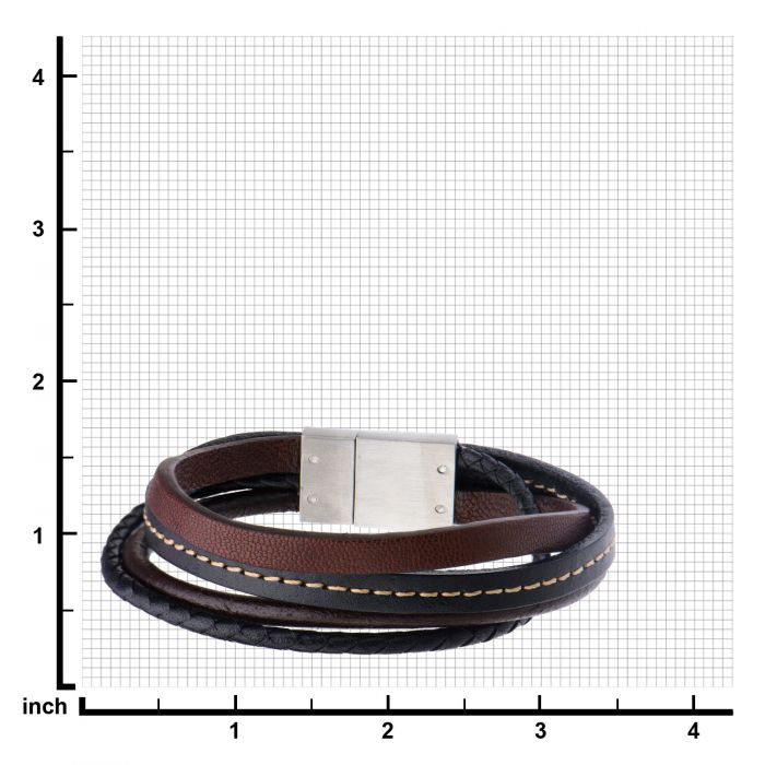 Brown and Black Leather in Brown Thread Layered Bracelet