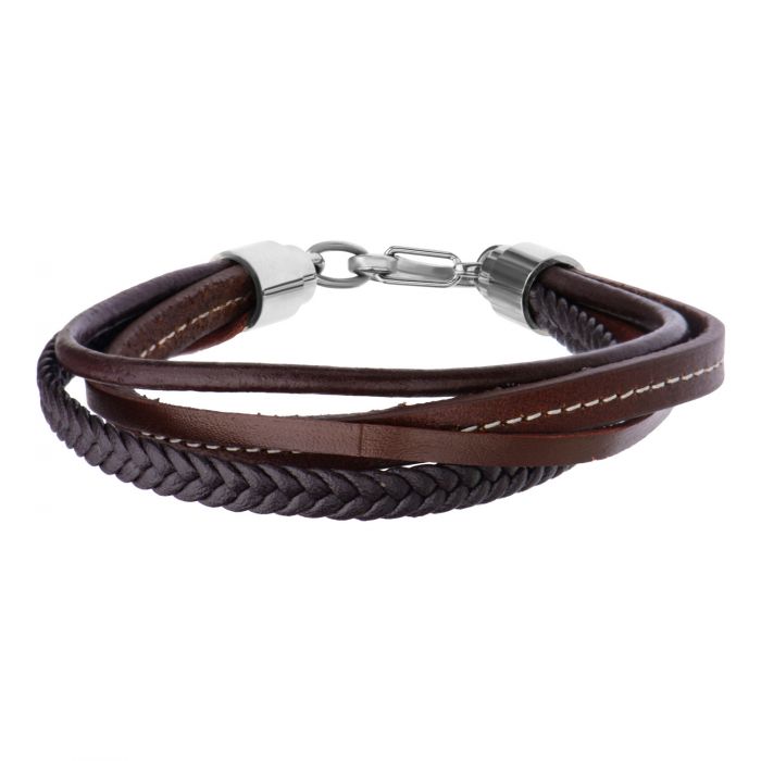 Brown Leather and Braided Layered Bracelet