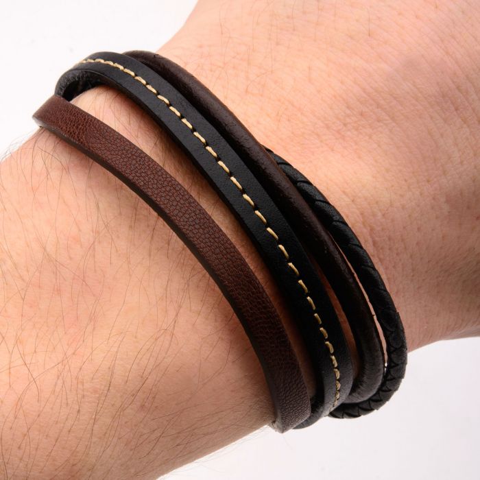 Brown Leather and Braided Layered Bracelet