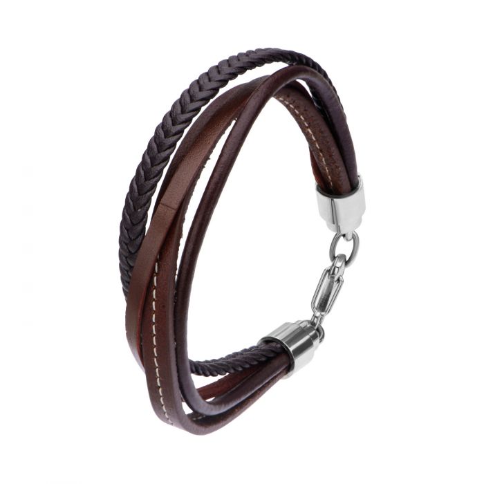Brown Leather and Braided Layered Bracelet