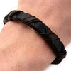 Load image into Gallery viewer, Black Plated Clasp with Woven Black and Dark Brown Leather Bracelet