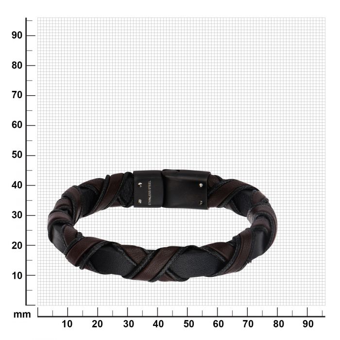 Black Plated Clasp with Woven Black and Dark Brown Leather Bracelet