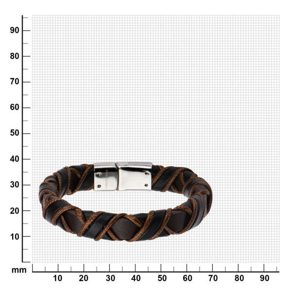 Clasp with Woven Black and Light Brown Leather Bracelet